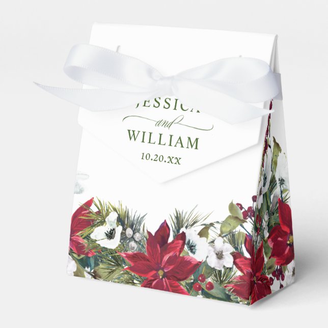 Elegant Watercolor Red Poinsettia Wedding Favour Box (Front Side)