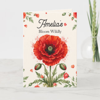 Elegant Watercolor Red Poppy Symmetrical Monogram  Card