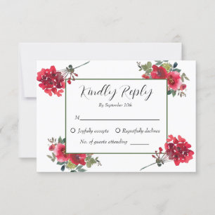Elegant Watercolor Red Rose Floral Wedding RSVP Card