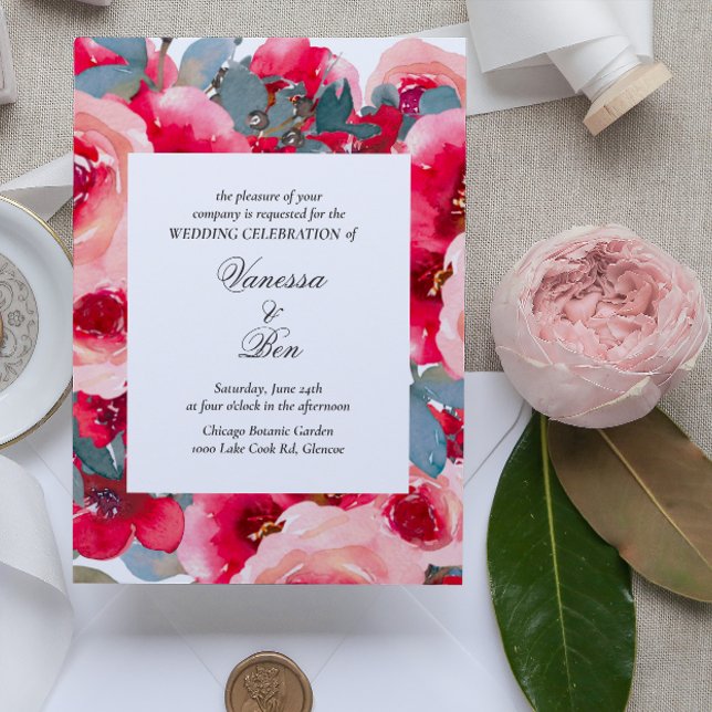 Elegant Watercolor Red Roses Wedding Invitation (Creator Uploaded)