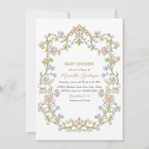 Elegant Watercolor Retro Flowers Frame Baby Shower Invitation
