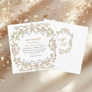 Elegant Watercolor Retro Flowers Frame Baby Shower Invitation