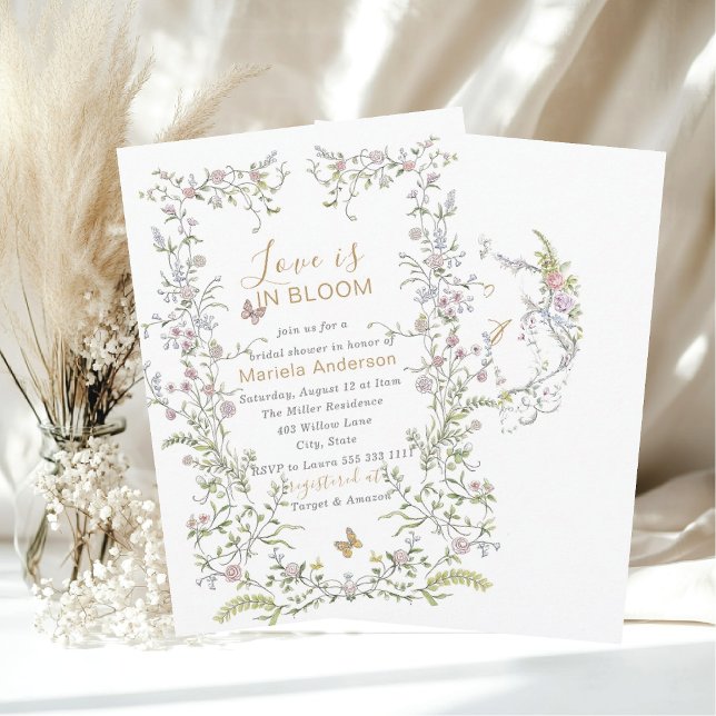 Elegant Watercolor Retro  Golden Flowers Bridal Sh Invitation (Creator Uploaded)