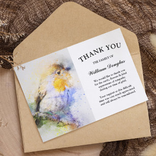 Elegant Watercolor Robin Funeral Memorial Thank You Card