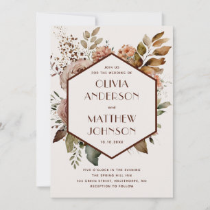 Elegant watercolor romantic beige floral wedding invitation