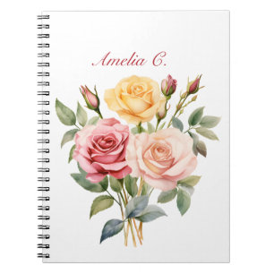 Elegant Watercolor Rose Bouquet White Notebook