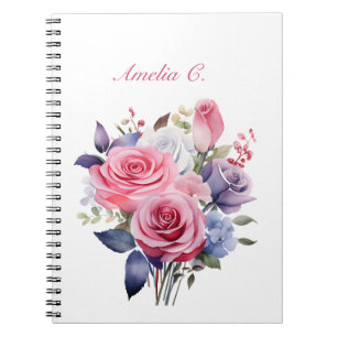 Elegant Watercolor Rose Bouquet White Notebook