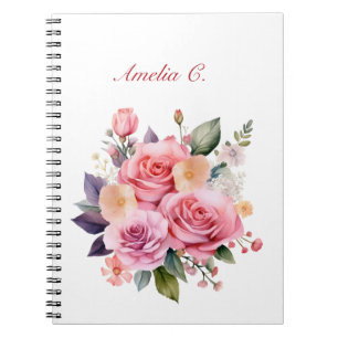 Elegant Watercolor Rose Bouquet White Notebook