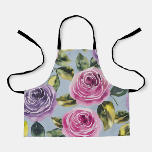 Elegant Watercolor Rose Floral Design Apron