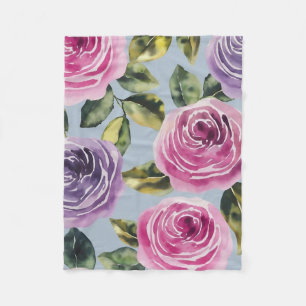 Elegant Watercolor Rose Floral Design Fleece Blanket