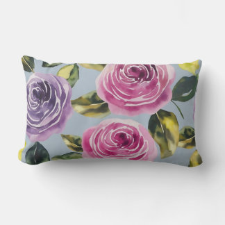 Elegant Watercolor Rose Floral Design Lumbar Cushion
