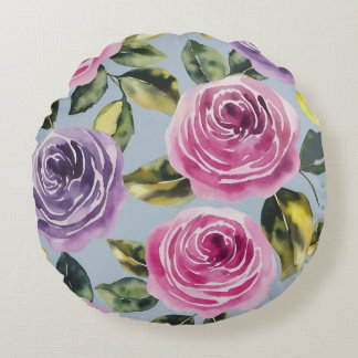 Elegant Watercolor Rose Floral Design Round Cushion