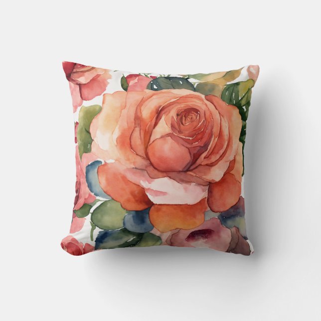 Elegant Watercolor Rose Illustration Cushion (Front)