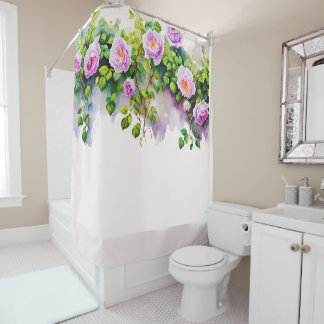 Elegant Watercolor Rose Vine Shower Curtain