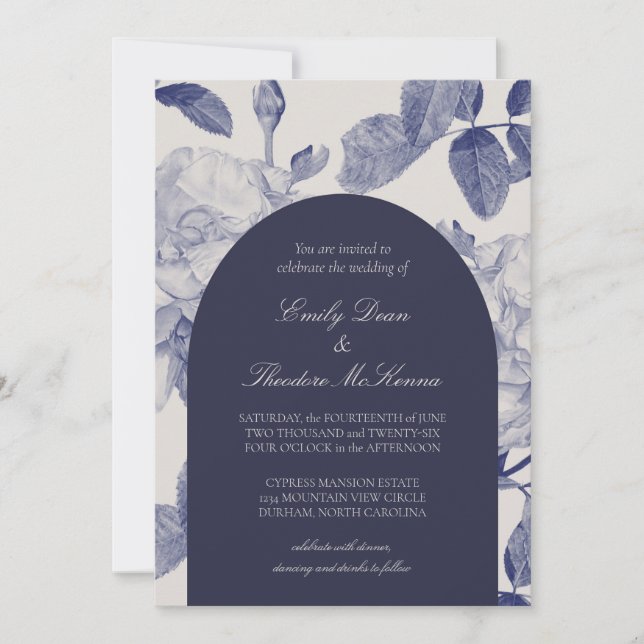 Elegant Watercolor Rose Wedding Invitation (Front)