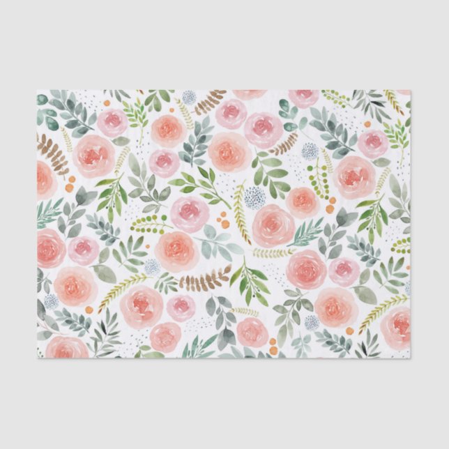 Elegant Watercolor Roses and Branches  Tissue Paper (Front)