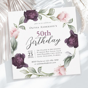 Elegant Watercolor Roses Floral 50th Birthday Invitation