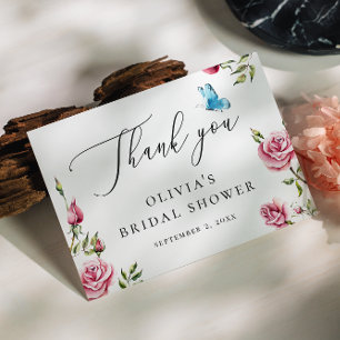 Elegant watercolor roses floral bridal shower thank you card