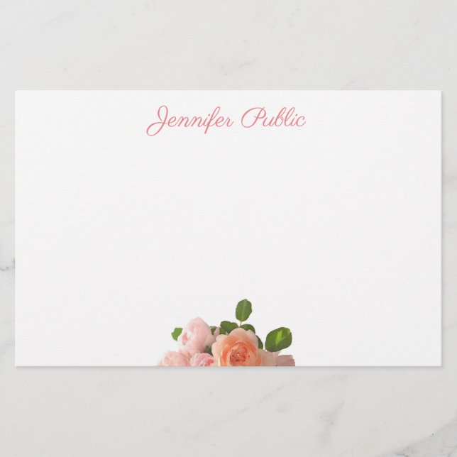 Elegant Watercolor Roses Flowers Floral Modern Stationery (Front)