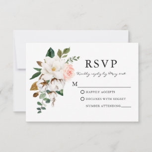 Elegant Watercolor Roses Magnolias Wedding RSVP Card