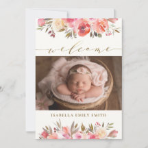 Elegant Watercolor Roses Script Calligraphy Birth