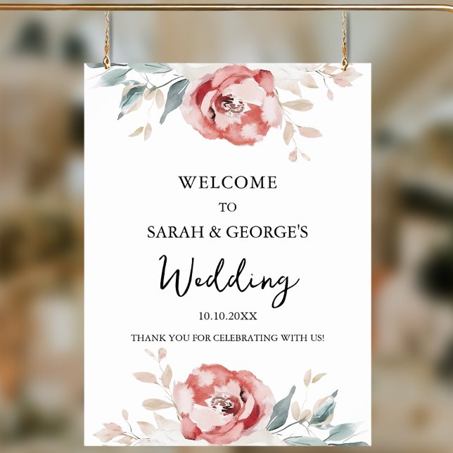 Elegant Watercolor Roses Wedding Welcome Sign  (Creator Uploaded)