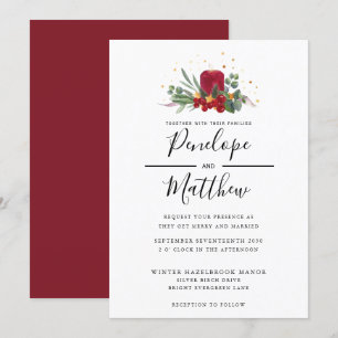 Elegant Watercolor Rustic Candle Christmas Wedding Invitation