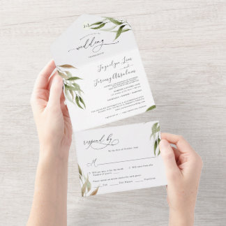 Elegant Watercolor Rustic Eucalyptus  All In One Invitation