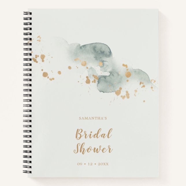 Elegant Watercolor Sage Gold Bridal Shower Notebook (Front)