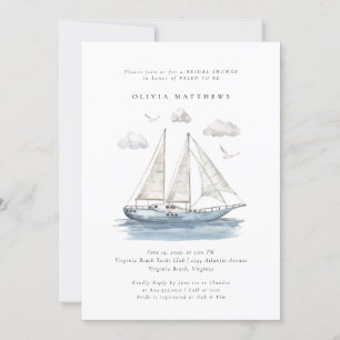 Elegant Watercolor Sailing Yacht Bridal Shower  Invitation