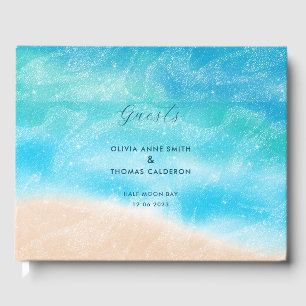 Elegant Watercolor Sandy Ocean Beach Wedding Guest Book