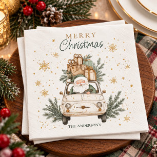 Elegant Watercolor Santa Car Snow Christmas Party Napkin