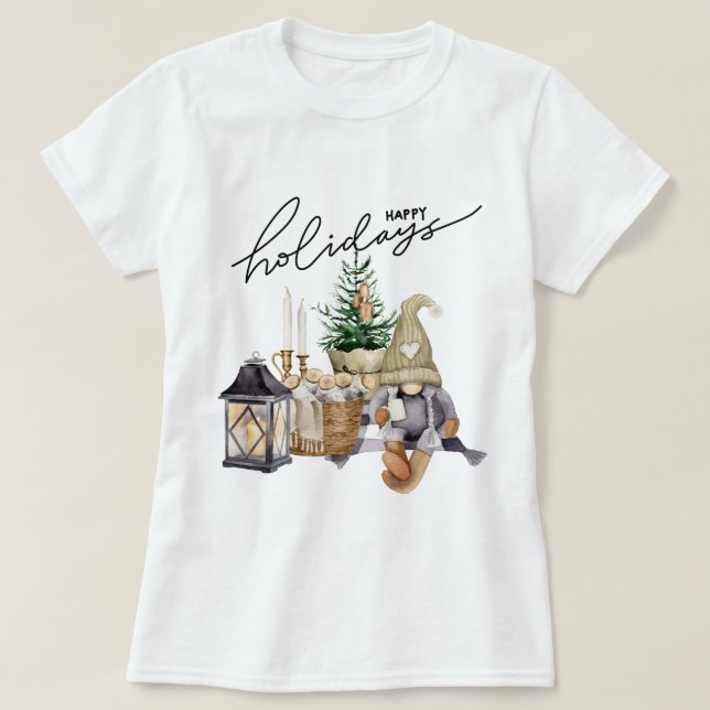 Elegant watercolor Santa with pine tree Holiday T-Shirt (Design Front)
