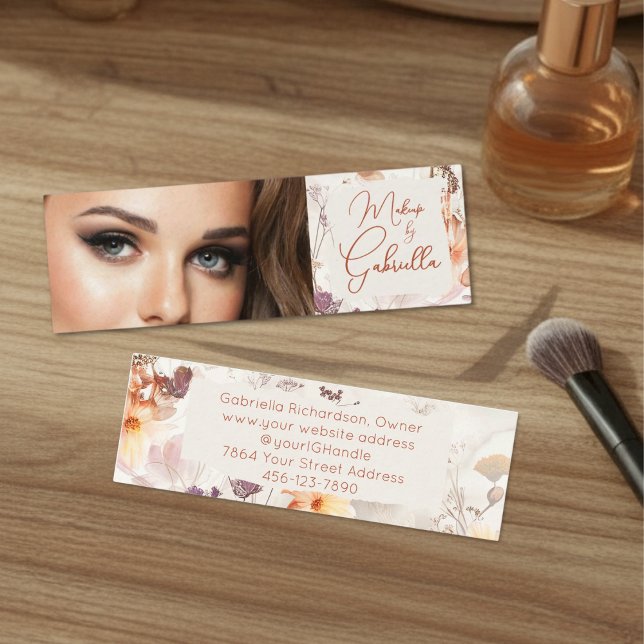 Elegant Watercolor Script Photo Makeup Mini Business Card (Creator Uploaded)