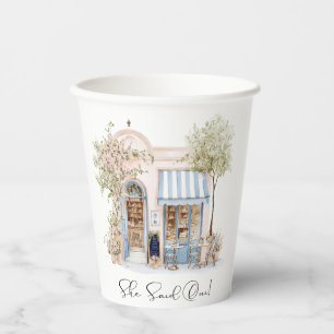 Elegant Watercolor She Said Oui Pink Flowers Brida Paper Cups