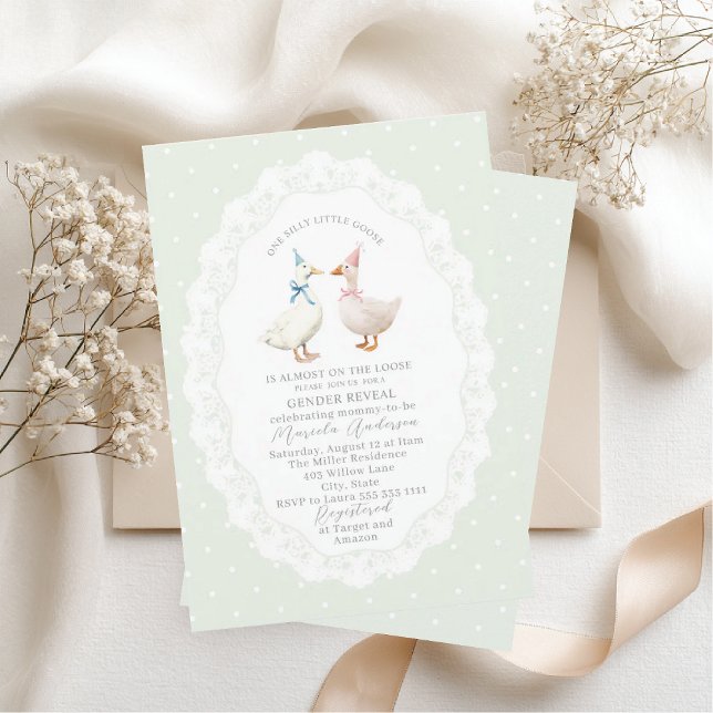 Elegant Watercolor Silly Goose gender reveal Baby  Invitation (Creator Uploaded)