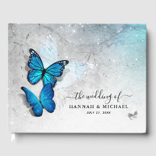 Elegant Watercolor Silver and Blue Butterfly Guest Book