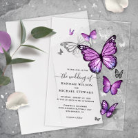Elegant Watercolor Silver Purple Butterfly Wedding