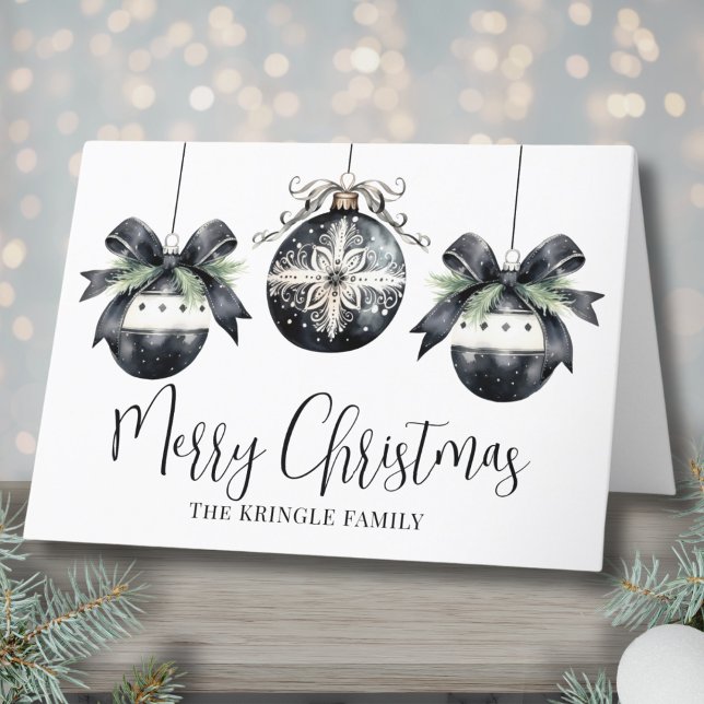 Elegant Watercolor Simple Black White Christmas Holiday Card (Elegant Watercolor Simple Black White Christmas Holiday Card)
