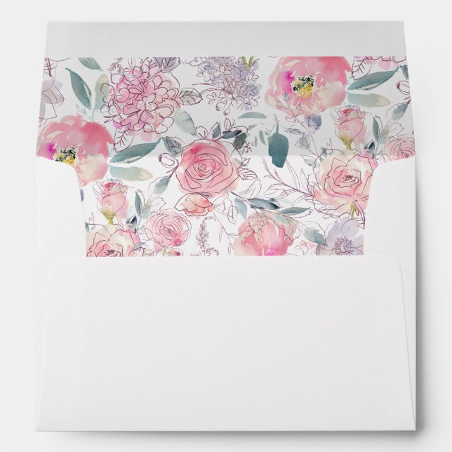 Elegant Watercolor Sketch Floral Pattern Envelopes (Back (Bottom))