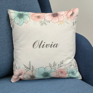 Elegant Watercolor Sketchy Flowers Cushion