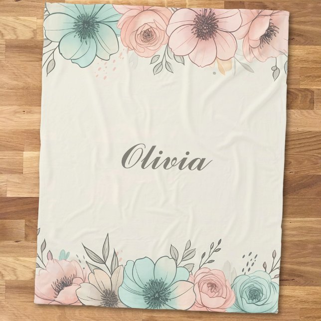 Elegant Watercolor Sketchy Flowers Fleece Blanket (Creator Uploaded)