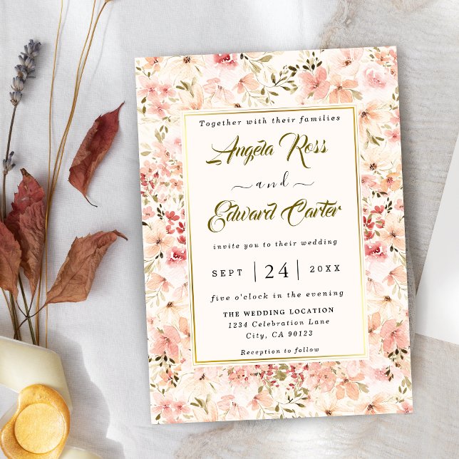 Elegant Watercolor Small Floral Wedding Invitation (Creator Uploaded)