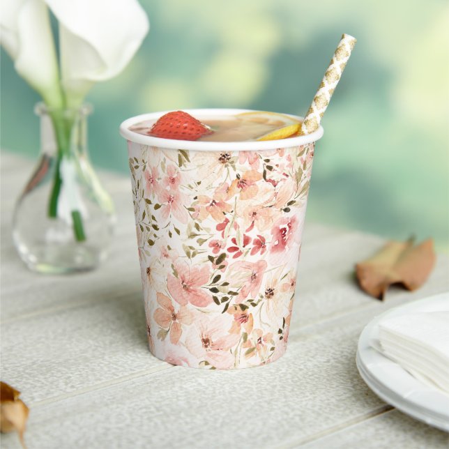 Elegant Watercolor Small Florals Paper Cups (Insitu)