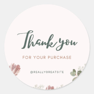 Elegant Watercolor Soft Pink & White Floral Thank Classic Round Sticker