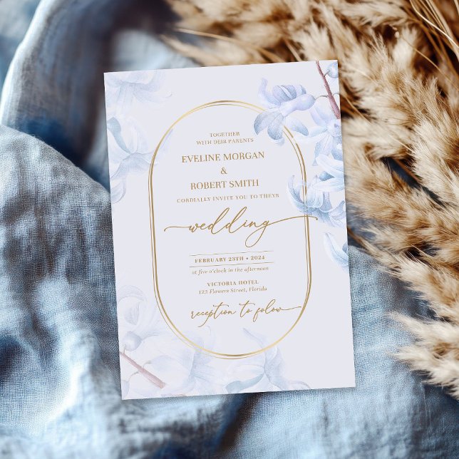 Elegant Watercolor spring blue hyacinth gold  Invitation (Elegant Watercolor spring blue hyacinth gold Invitation)