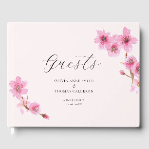 Elegant Watercolor Spring Cherry Blossom Wedding Guest Book