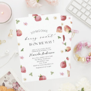 Elegant Watercolor Strawberry Baby Shower Invitation