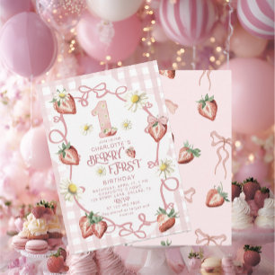 Elegant watercolor strawberry biFlat Holiday Card
