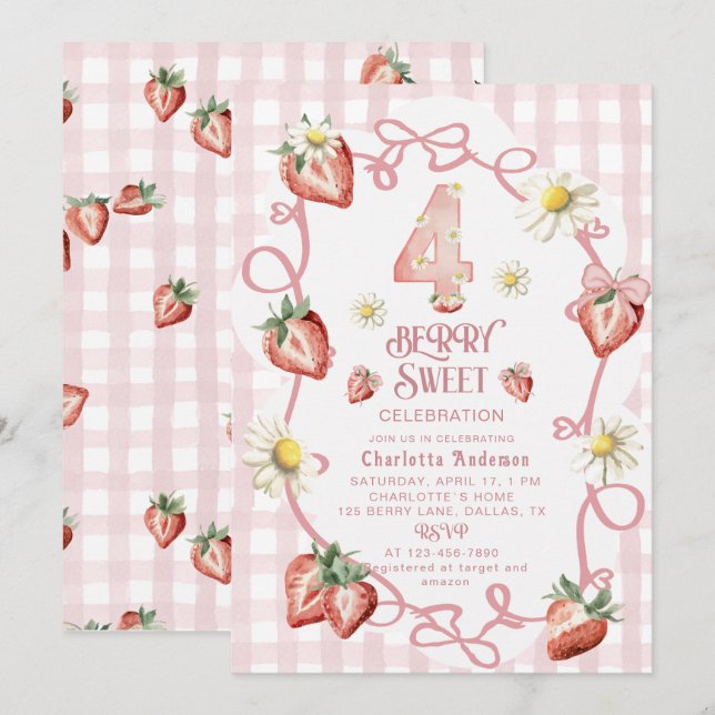 Elegant watercolor  strawberry biFlat Holiday Card (Front/Back)